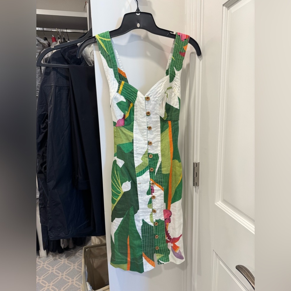 FARM Rio Green and White Tropical Mini Dress